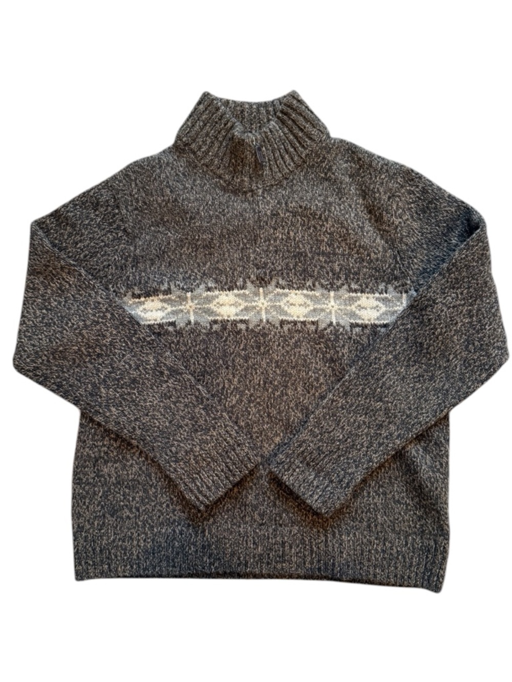 Eddie Bauer Men's Mock Neck 1/4 Zip Fair Isle Lambswool Sweater XL fisherman